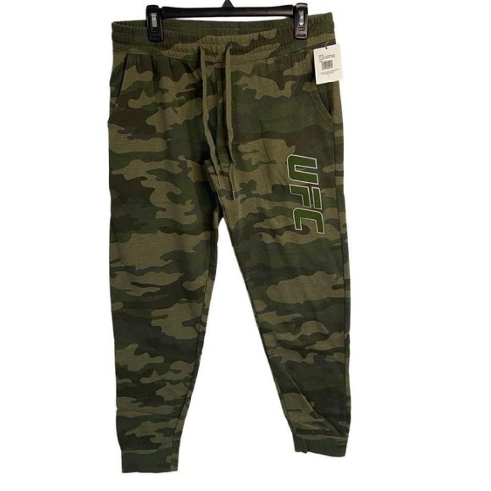 UFC Womens L Fleece Joggers Forest Camouflage Green Drawstring Camo Sweatpants